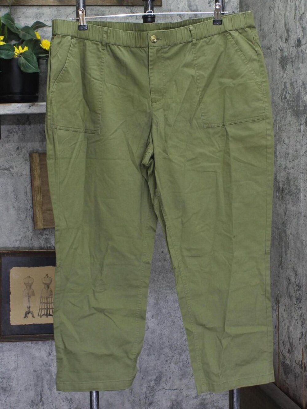 Denim & Co. Regular EasyWear Twill Slim Straight Ankle Pants Deep Olive Green XL